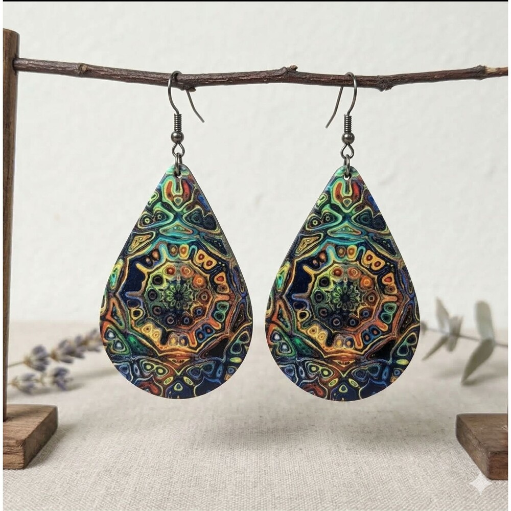 ⭐Vibrant Kaleidoscope Teardrop Earrings - Bohemian Geometric Statement Jewelry⭐
